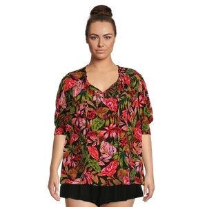 Terra & Sky Tropical Floral Blouse - Red Green and Pink